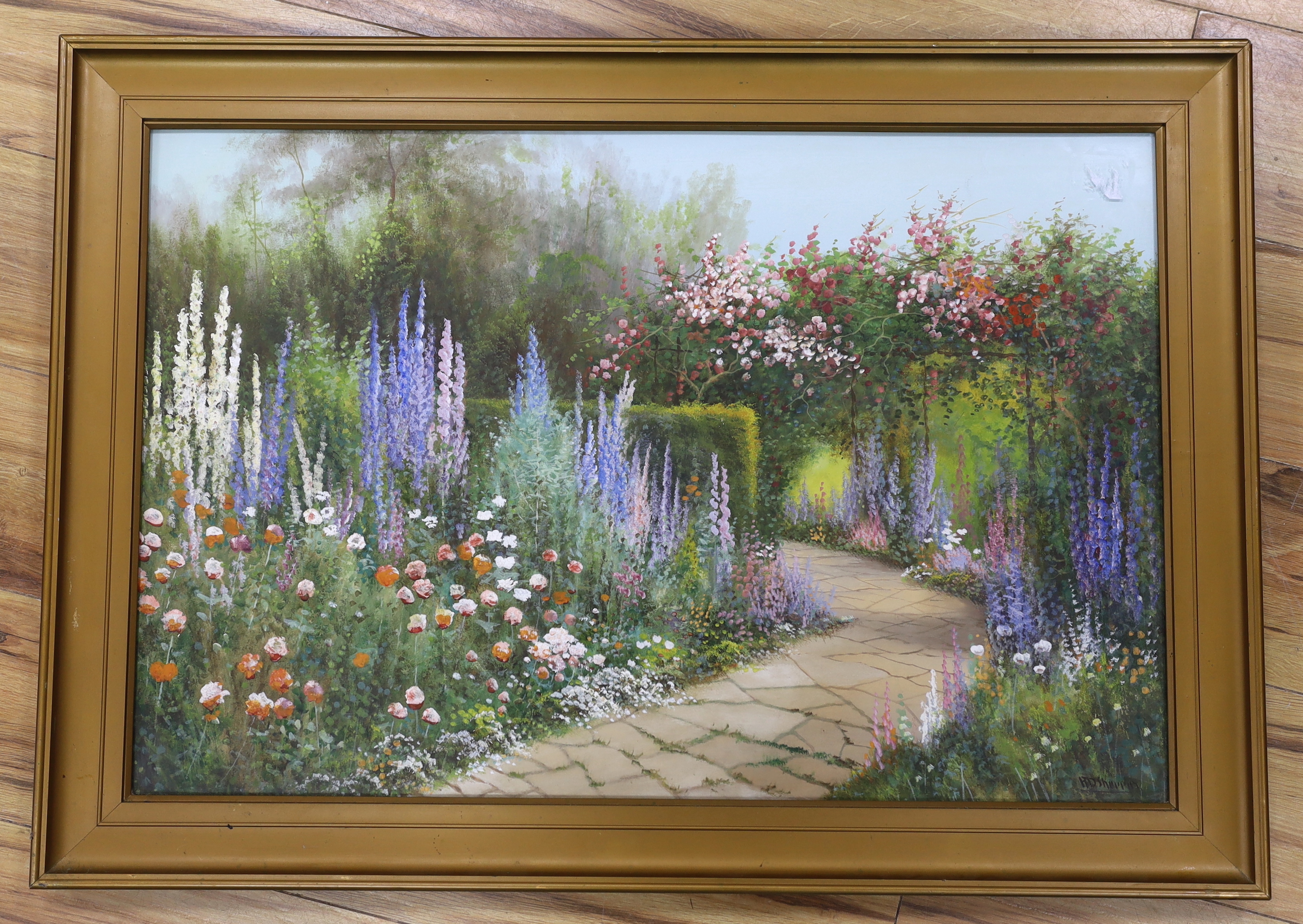 Reginald Daniel Sherrin (1891-1971), gouache, Cottage garden, signed, 49 x 74cm